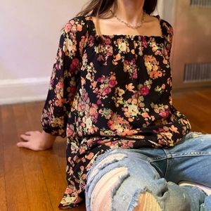 Orange square neck floral tunic